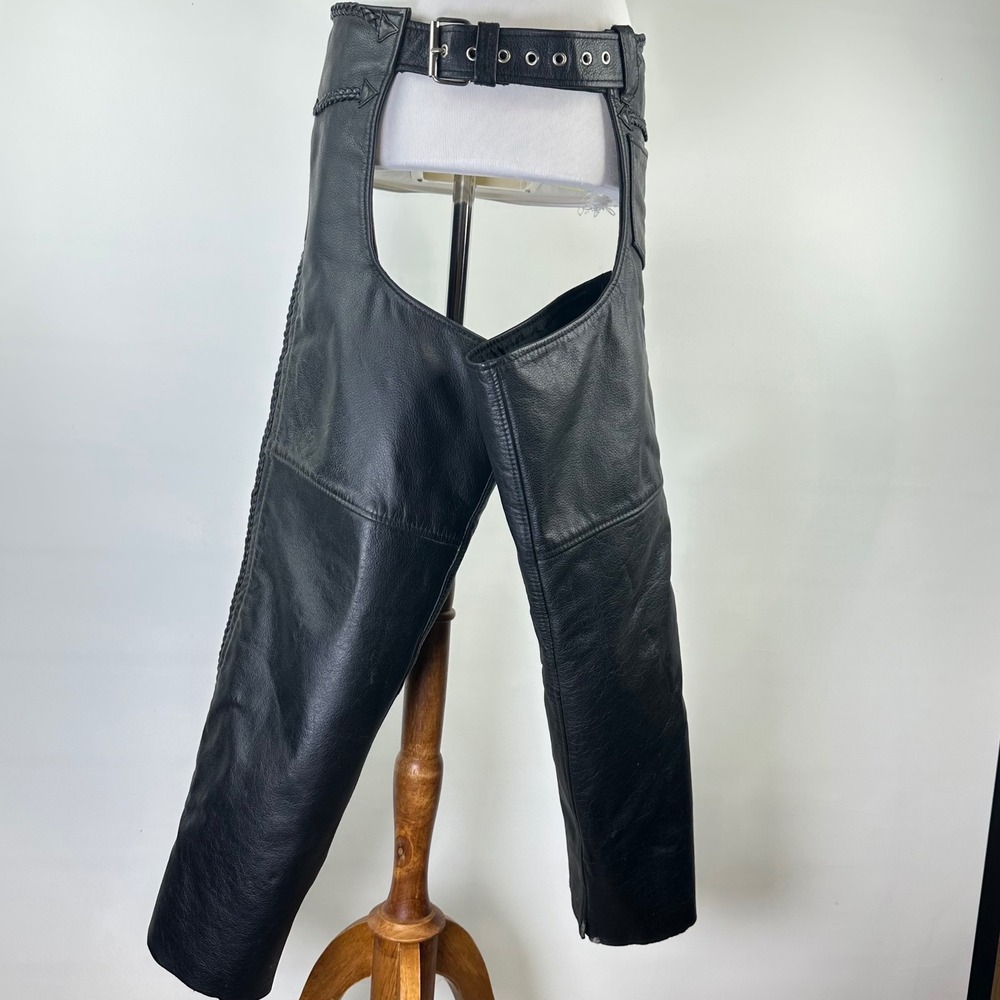 FMC Black Braided Leather Motorcycle Chaps Biker Western Style Women's M